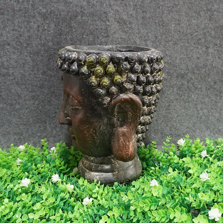 Wholesale resin Garden Ornament Antique Buddnism Decorative Flower Pots Buddha Head Statue Planter outdoor