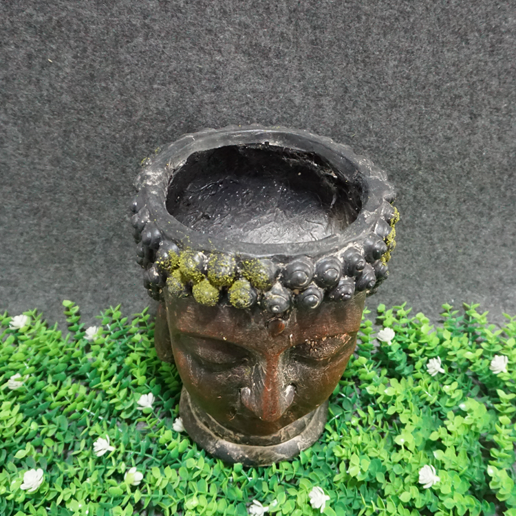 Wholesale resin Garden Ornament Antique Buddnism Decorative Flower Pots Buddha Head Statue Planter outdoor