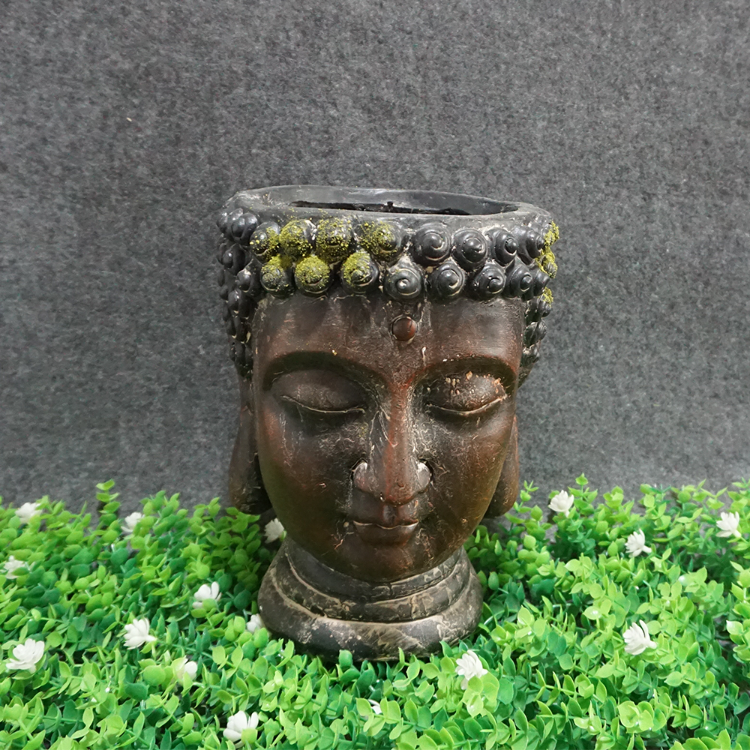 Wholesale resin Garden Ornament Antique Buddnism Decorative Flower Pots Buddha Head Statue Planter outdoor