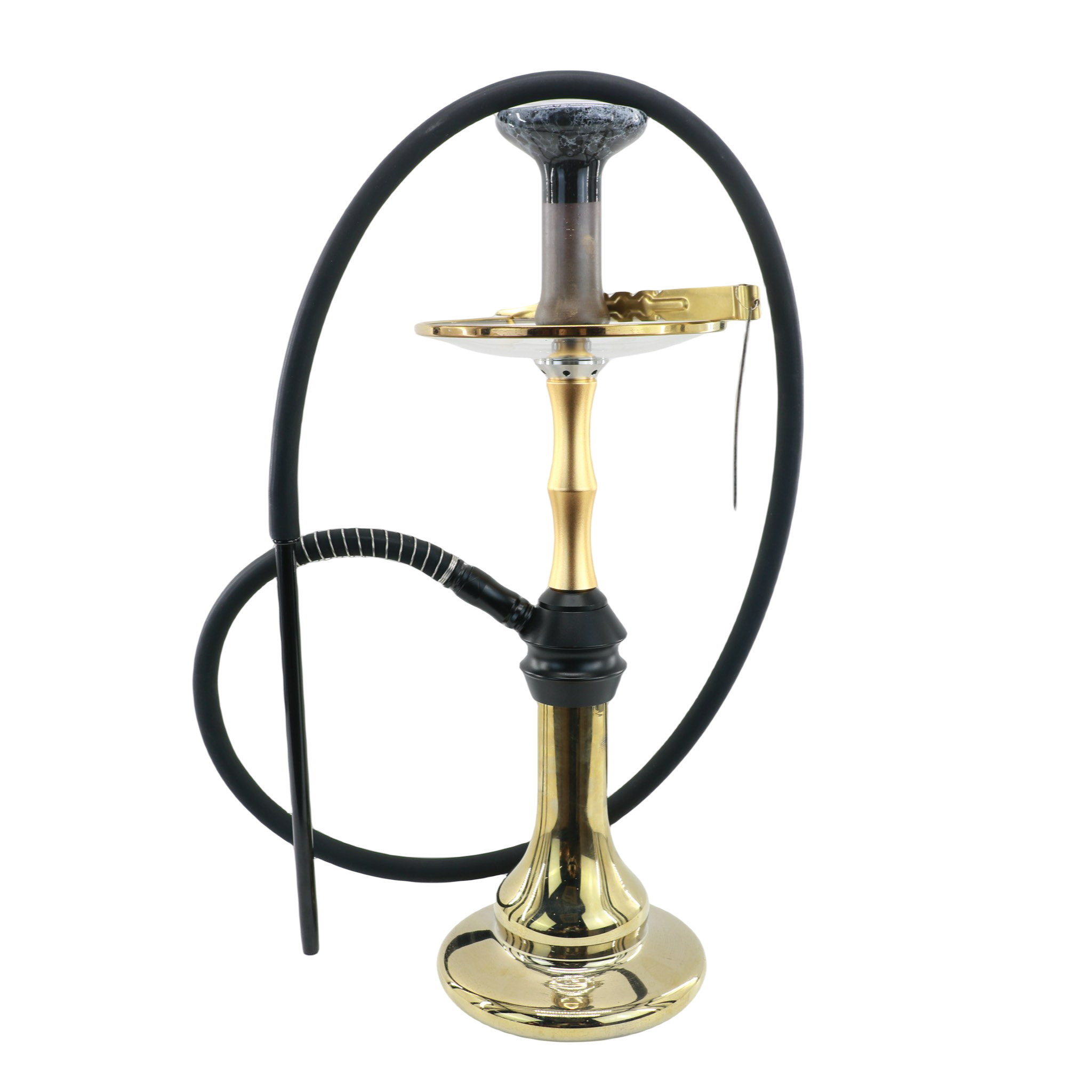 classy golden looking electroplated base hookah single hose ceramics head glass plate medium size