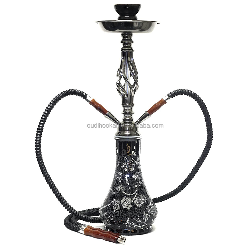 Arabic Shisha Mosaic Glass Hookah With Cheap Price Black Color Vase  Factory Wholesale price