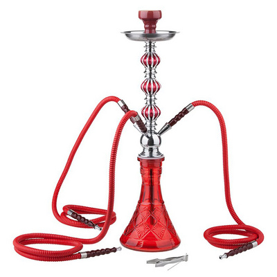 New Design Narguile Hookah With 4 Hoses Red Glass Hookah Shisha