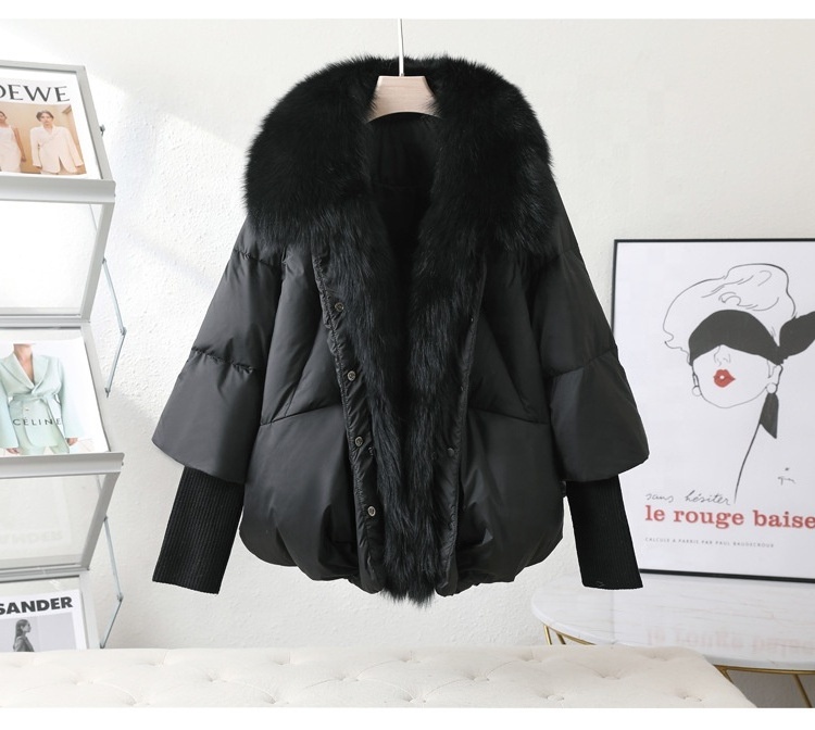 OUDINA New Arrival Winter Fashion Collar Trim Jackets Fox Fur Women's Down Coats