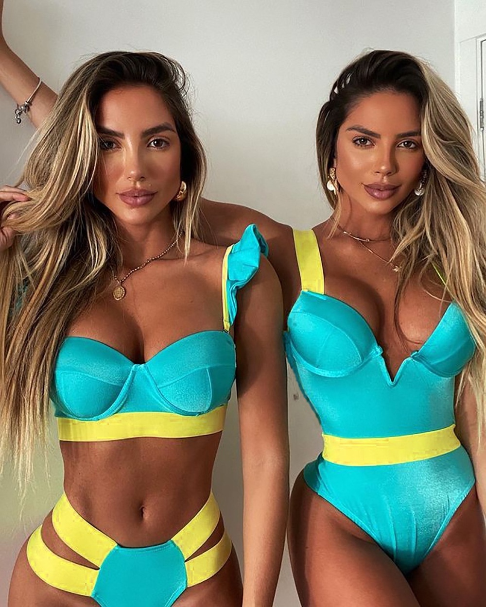 OUDINA European Contrast Color Swimsuit Sexy Bra Panties Set Bikinis Woman Swimwear Bikini Women