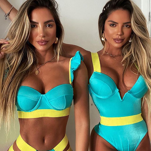 OUDINA European Contrast Color Swimsuit Sexy Bra Panties Set Bikinis Woman Swimwear Bikini Women