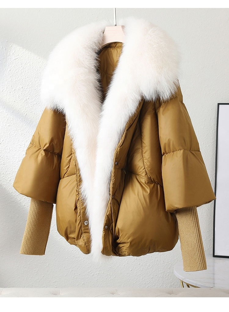 OUDINA New Arrival Winter Fashion Collar Trim Jackets Fox Fur Women's Down Coats