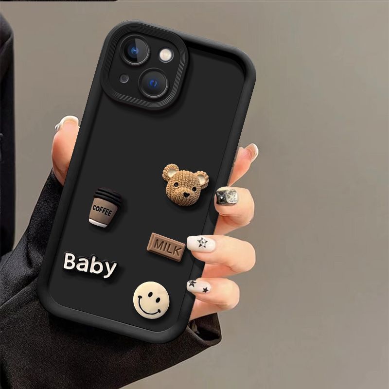 Stereoscopic Cartoon Bear Lens Protection TPU Phone Case Cover For iPhone 15 14 13 12 11 Pro Max Plus