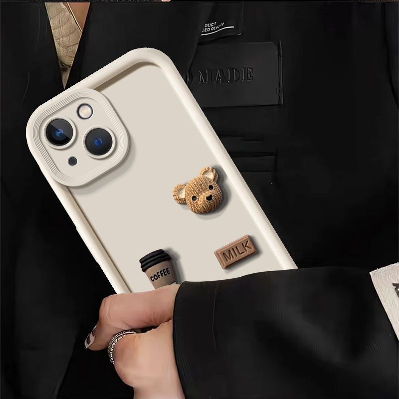 Stereoscopic Cartoon Bear Lens Protection TPU Phone Case Cover For iPhone 15 14 13 12 11 Pro Max Plus