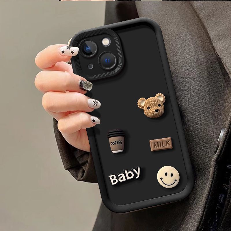 Stereoscopic Cartoon Bear Lens Protection TPU Phone Case Cover For iPhone 15 14 13 12 11 Pro Max Plus