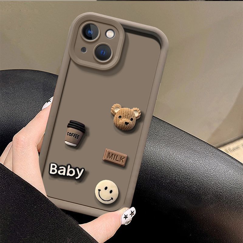 Stereoscopic Cartoon Bear Lens Protection TPU Phone Case Cover For iPhone 15 14 13 12 11 Pro Max Plus