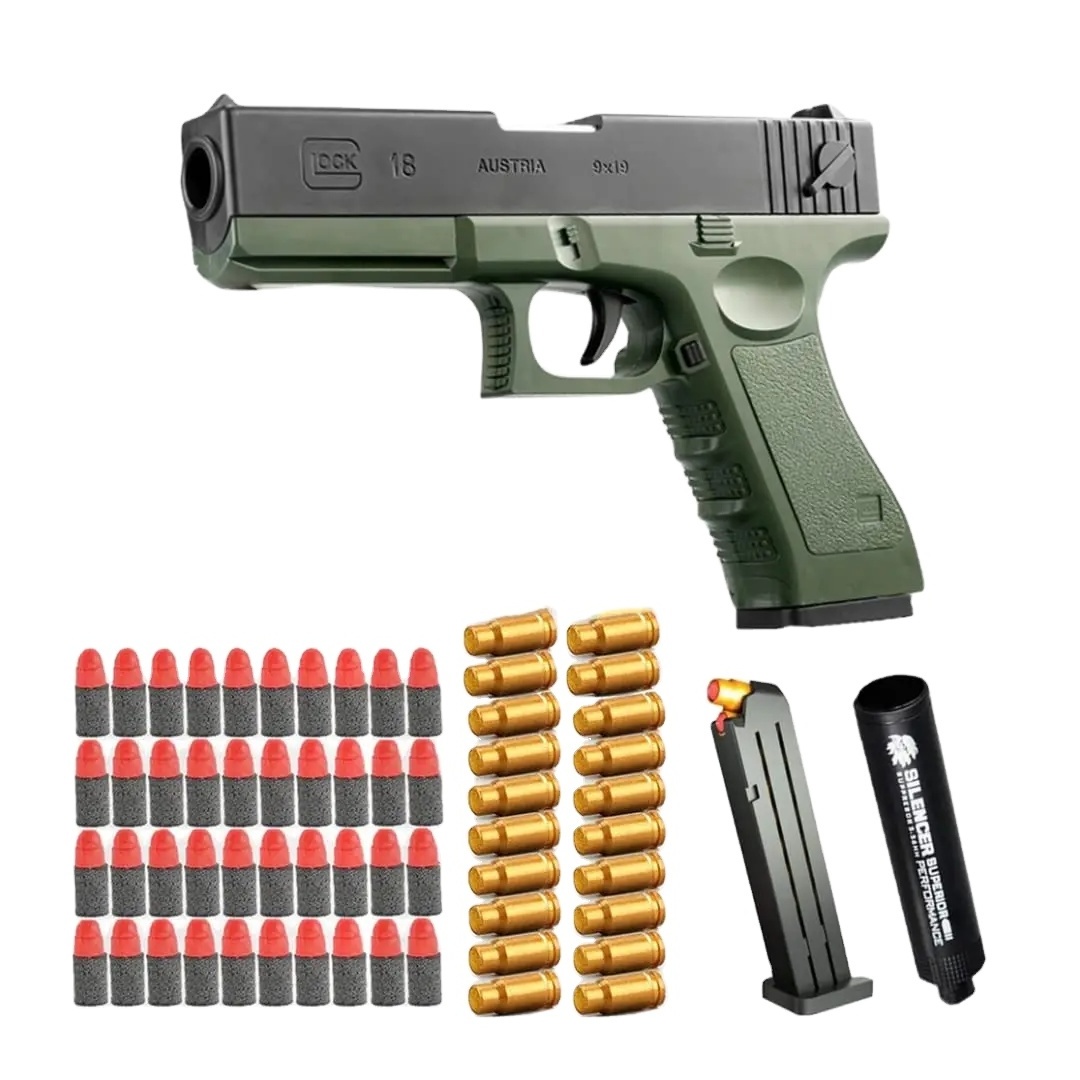 Toy gun with soft bullets, toy gun with ejectable magazine for safety training or play - unique gift