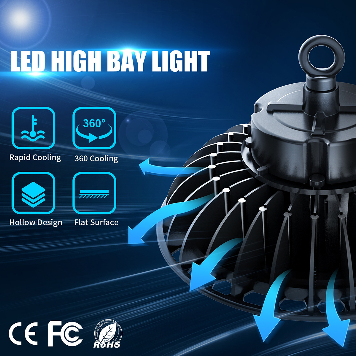 Super Bright Industrial Lighting 150W 200W UFO LED High Bay Light Fixture For Warehouse Factory Workshop Garage