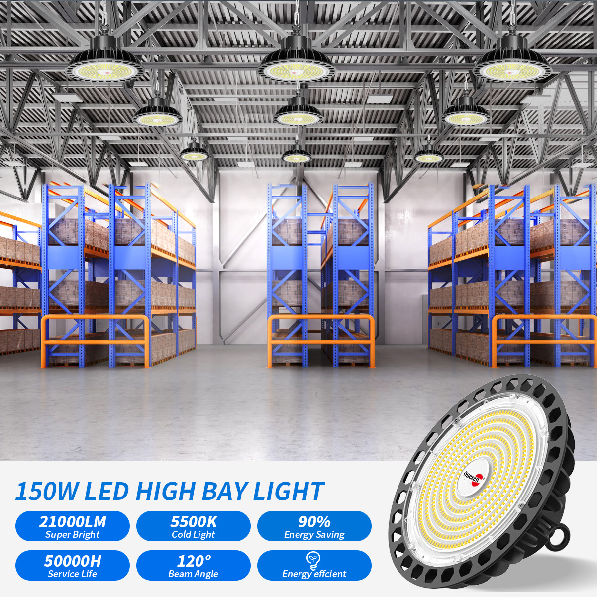 Super Bright Industrial Lighting 150W 200W UFO LED High Bay Light Fixture For Warehouse Factory Workshop Garage