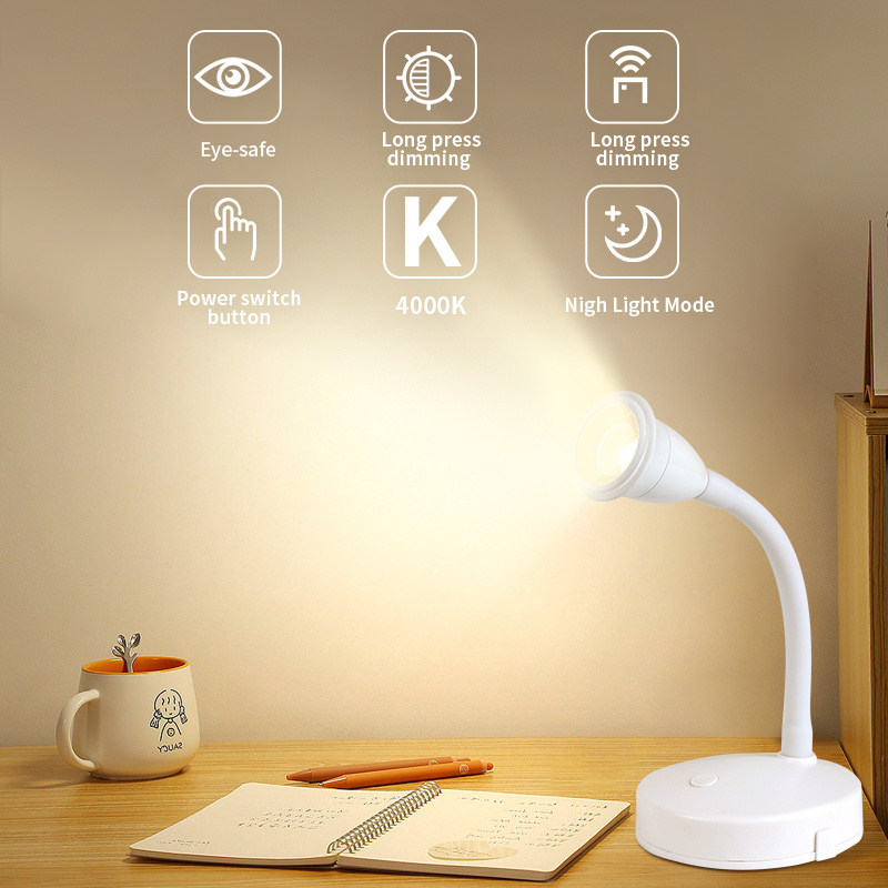 White Base Mini Office Home LED Desk Lamp Decoration Gift 4000K Flexible Light Dimmable LED Night Bulb