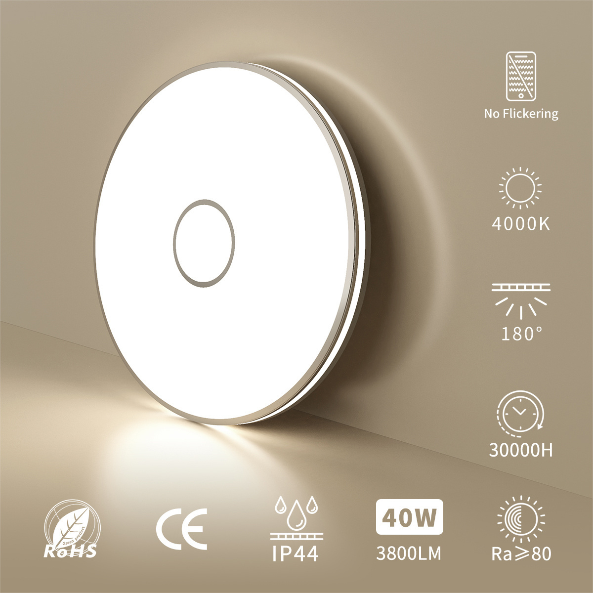 Indoor home round LED ceiling light 40W 3800LM semi-flush mount neutral no flash white modern ultra-thin Led ceiling light