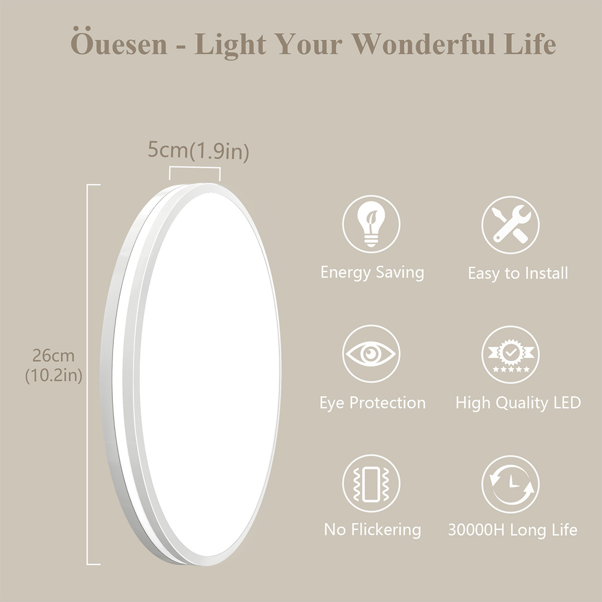 Flush Mount Ceiling Light Fixture, 5000K 20W LED Ceiling Lights 10 Inch 1850LM Indoor Lighting for Bathroom Kitchen Corridor