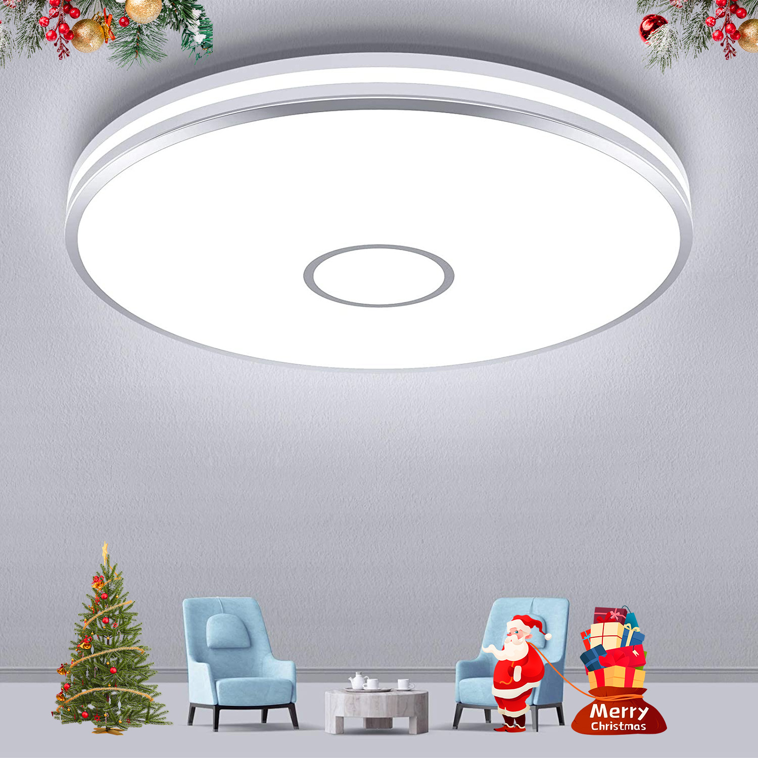 3800LM LED Flush Mount Ceiling Light, Super Slim 15 inch 5000K Ceiling Light for Bedroom, Living Room, Dining and Office