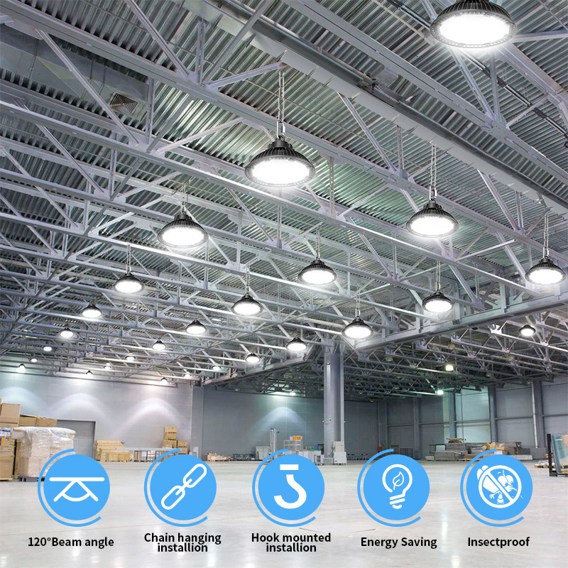 Hot Selling Warehouse Garage Lamp Led Waterproof IP65 150w 200w UFO High Bay Light With US Plug Hook