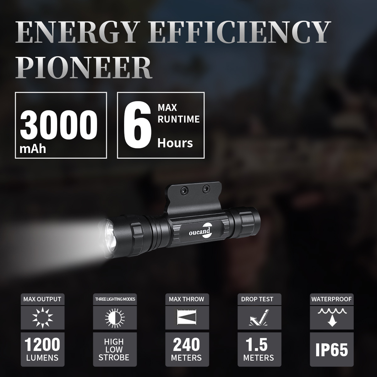 Hot Sale Waterproof  Tactical Flashlight Rechargeable 3200mAh Battery Aviation Aluminum Outdoor Flashlight withstand Heavy Rain