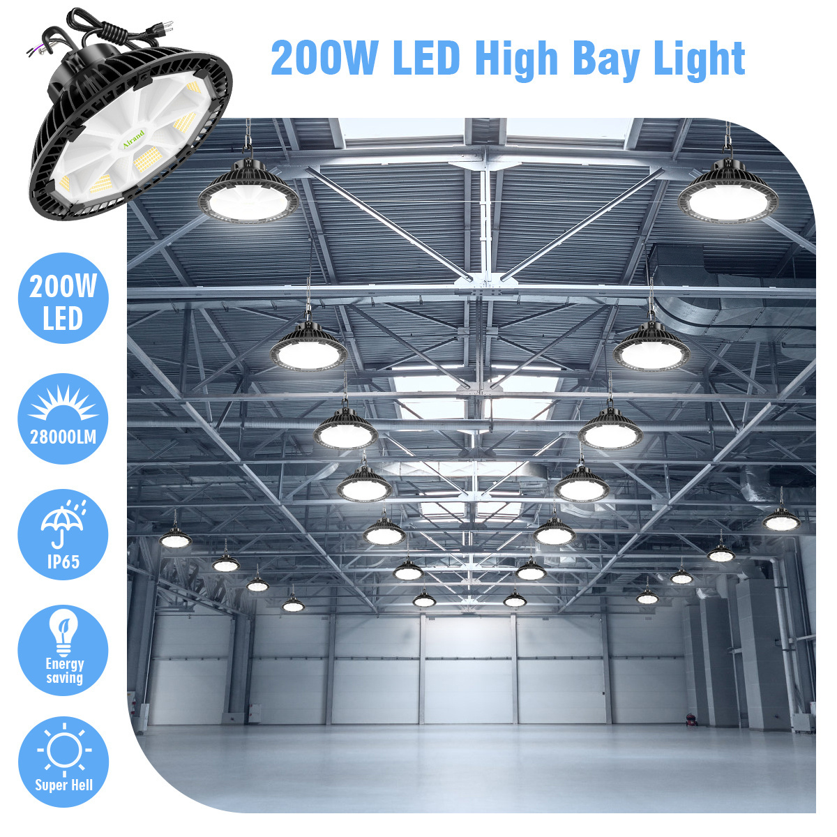 UFO LED High Bay Light 150W 28000LM 5000K Daylight, High Bay LED Shop Light with US Plug  Commercial LED  Lighting Fixture