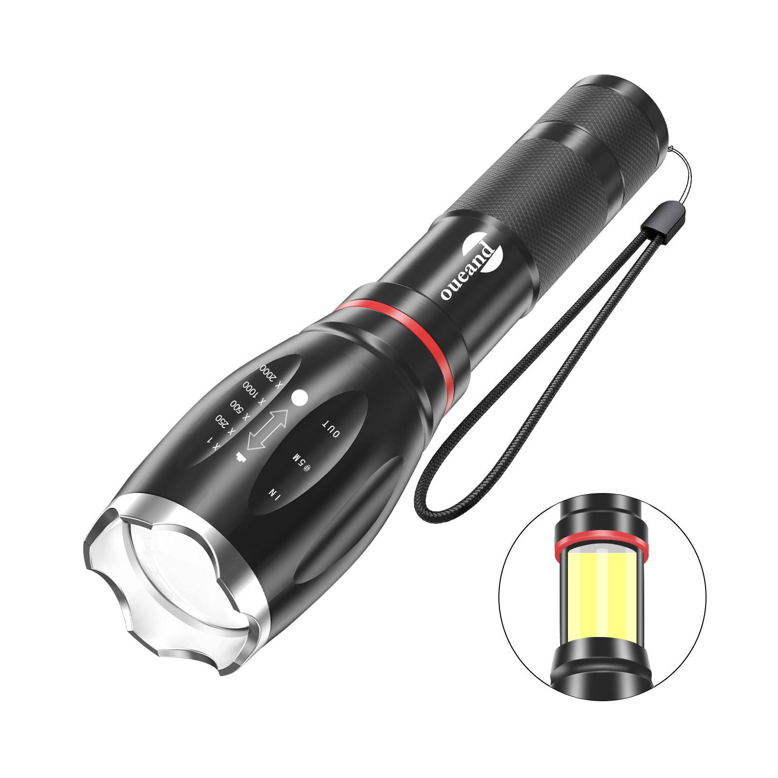 Wholesale-Tactical-Flashlight USB C Rechargeable Zoomable Tactical Self Camping Flashlight