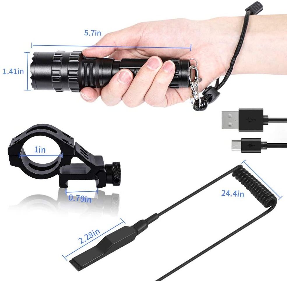 Super Bright Flashlights Rechargeable Tactical Flashlight Durable Anti-cold Rechargeable Flashlight  with 3 Colors Lenses