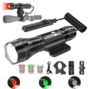 High Quality Powerful Long Range Tactical Flashlight Rechargeable RED Green White Hunting Torch With Scope Mount