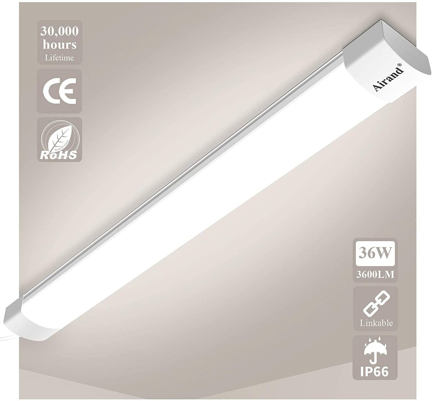 High brightness LED Fixture 2FT 4FT 36W Tri-proof Ceiling Light 100-277V 4000K IP66 Waterproof Commercial Office Tube Light