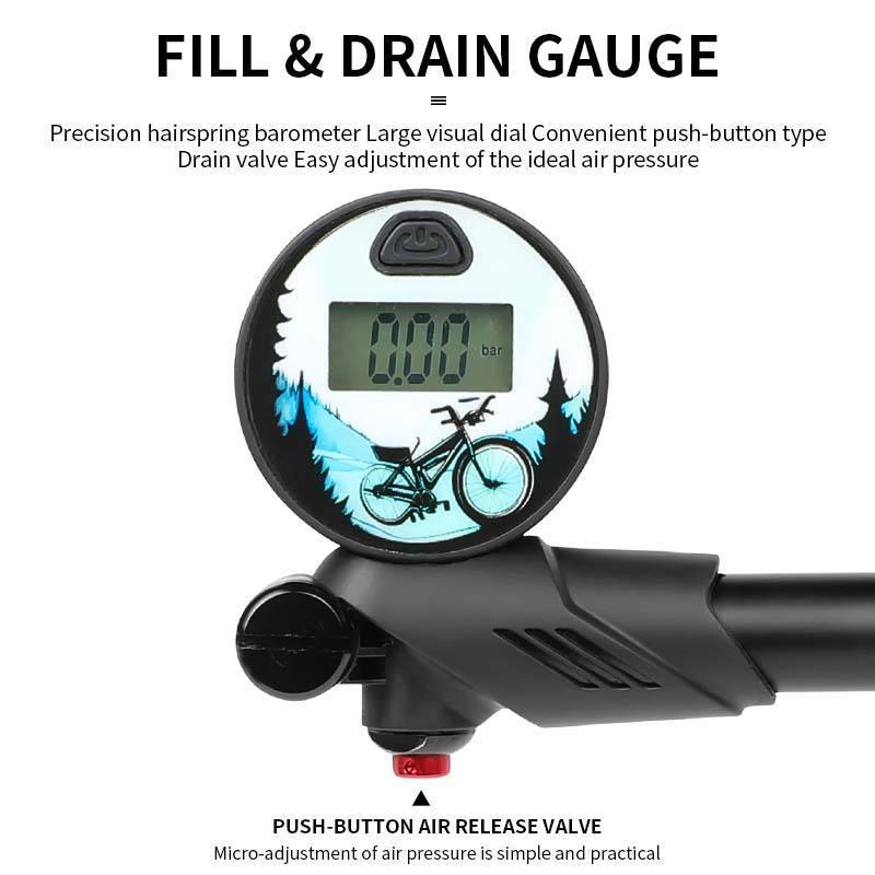 Bicycle Accessories 300PSI High Pressure Bike Air Pump Portable Cycle Inflator Floor Pump for Bike Tires