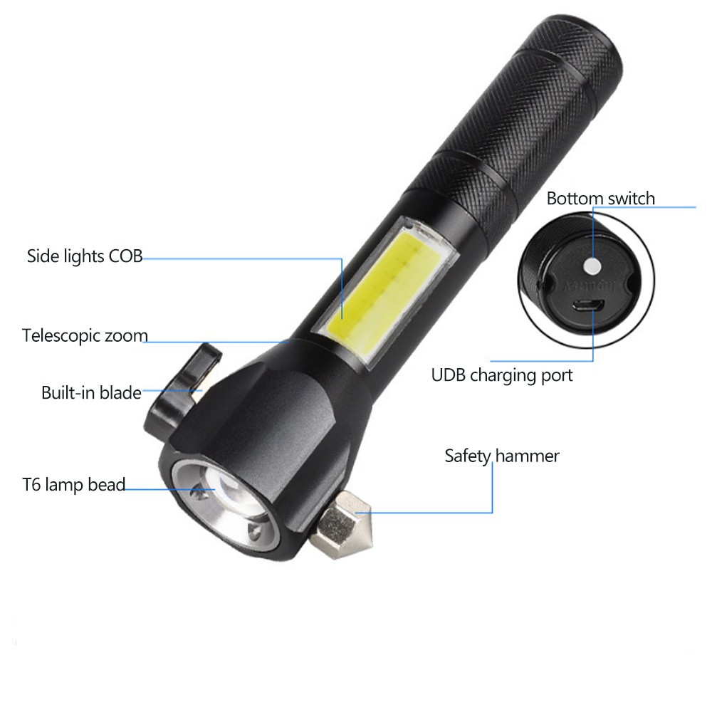 D491 Multi-function handy brite led flashlight T6  Emergency rescue USB charging Self Defensive Camping Tactical Flashlights