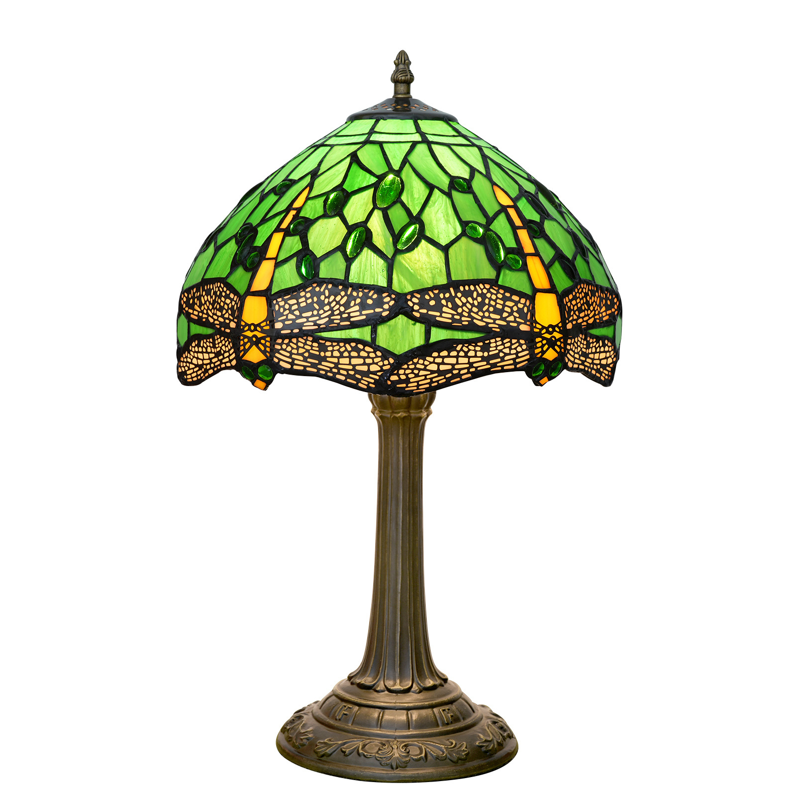 Tiffany Table Lamp Stained Glass Lamp 12 Inch Antique Reading Light Green Dragonfly Bedroom living room hotel decor table lamps