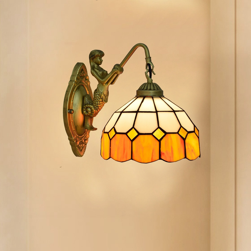 Vintage Tiffany Stained Glass Mermaid Lamp Led Sconce Bracket Indoor Lights Bathroom  Art Deco Bedroom Wall Light