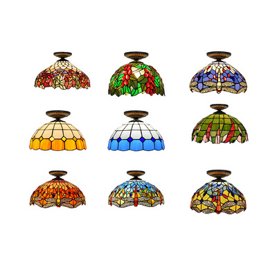 Stained Glass Dome for Decorated Fixture Flush Mount Light Semi Lamptiffany Colored Lamps Wholesale Lamp Style Tiffany Ceiling