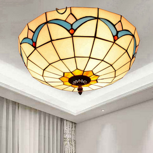 16 inch Pastoral Tiffany style ceiling light  for living room vintage stained glass flush mount ceiling lighting fixtures lamps