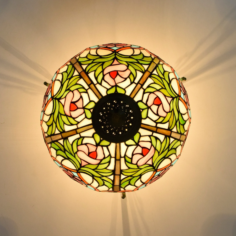 Luxury decorative lighting ceiling lamps iron indoor bedroom tiffany stained glass morning glory 16 inch led pendant light