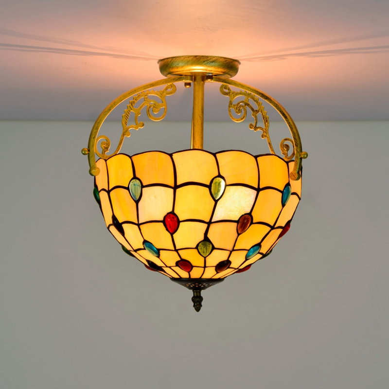 Tiffany Glass lamp Metal LED Semi-Flush Mount Traditional decor Warm Light for Kitchen Hallway bathroom ceiling lights(old)