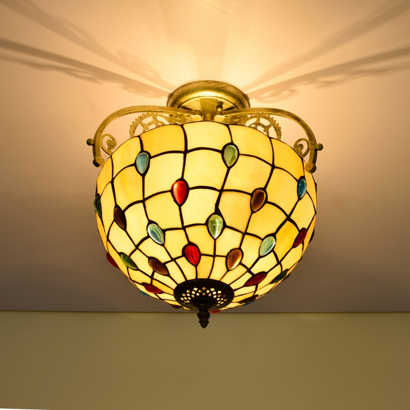 Tiffany Glass lamp Metal LED Semi-Flush Mount Traditional decor Warm Light for Kitchen Hallway bathroom ceiling lights(old)