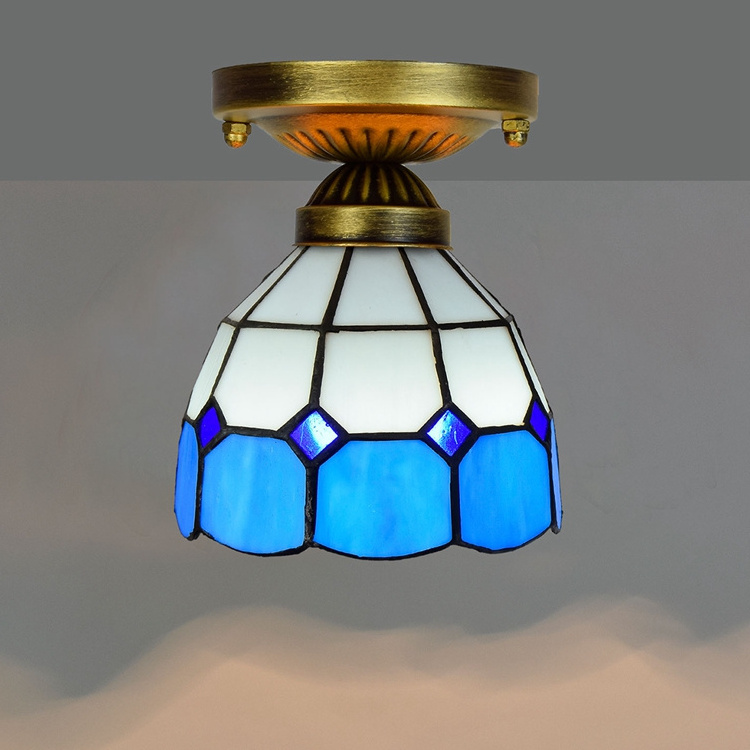 110V round led ceiling Lights Light fixture for bedroom Blue Small Leaves Led Price Panel Glass Tiffany ceiling lamp