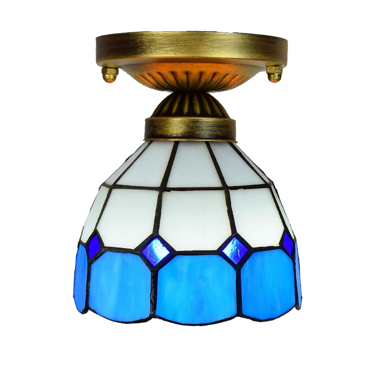 110V round led ceiling Lights Light fixture for bedroom Blue Small Leaves Led Price Panel Glass Tiffany ceiling lamp