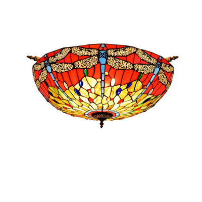 65CM Tiffany Lamps Dragonfly Semi Flush Mount pendant lamp for living room bedroom hotel Baroque stained glass  ceiling light