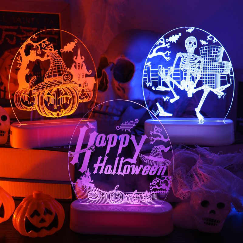 Halloween 3d Acrylic Night Lights Pumpkin Ornament Table Lamp Decorative Lamp Event Party Decoration Led Light Holiday Lighting