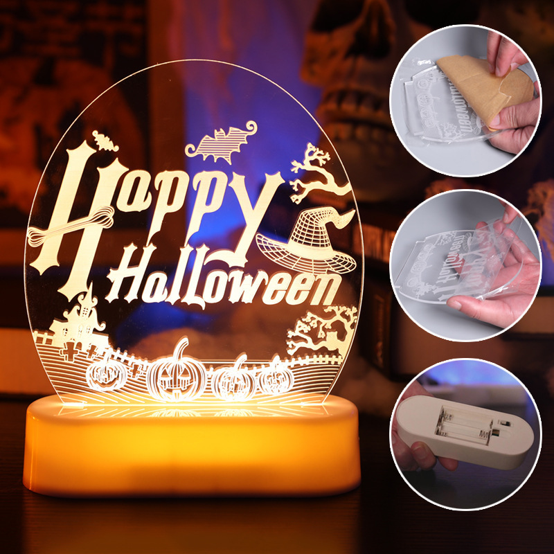 Halloween 3d Acrylic Night Lights Pumpkin Ornament Table Lamp Decorative Lamp Event Party Decoration Led Light Holiday Lighting