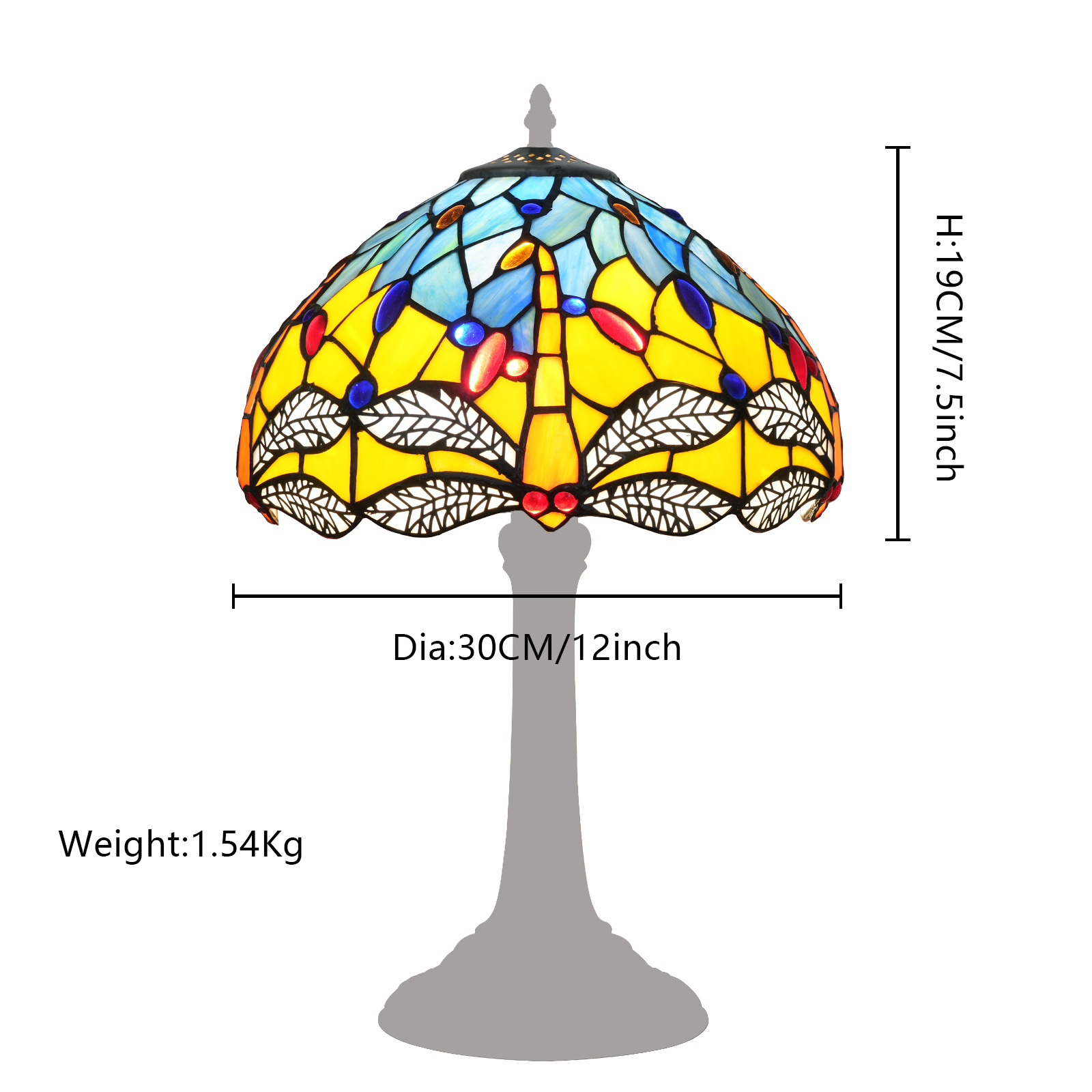 Tiffany Lamp Shade Replacement 12 Inch Stained Glass Dragonfly Lampshade with Cap fit for Table lamp Pendant Light Ceiling lamp