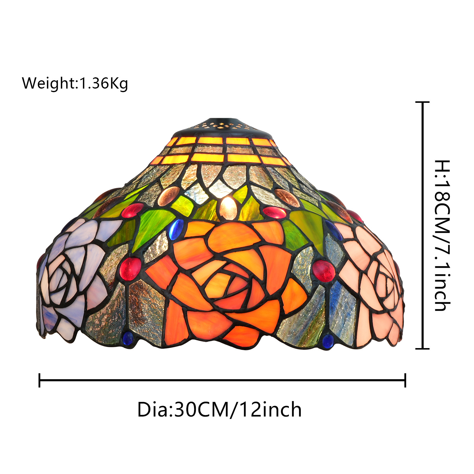 Tiffany Style Lampshade Replacement 12-Inch Rose Stained Glass Lamp Shade Only for Table Lamps Pendant light ceiling fixture