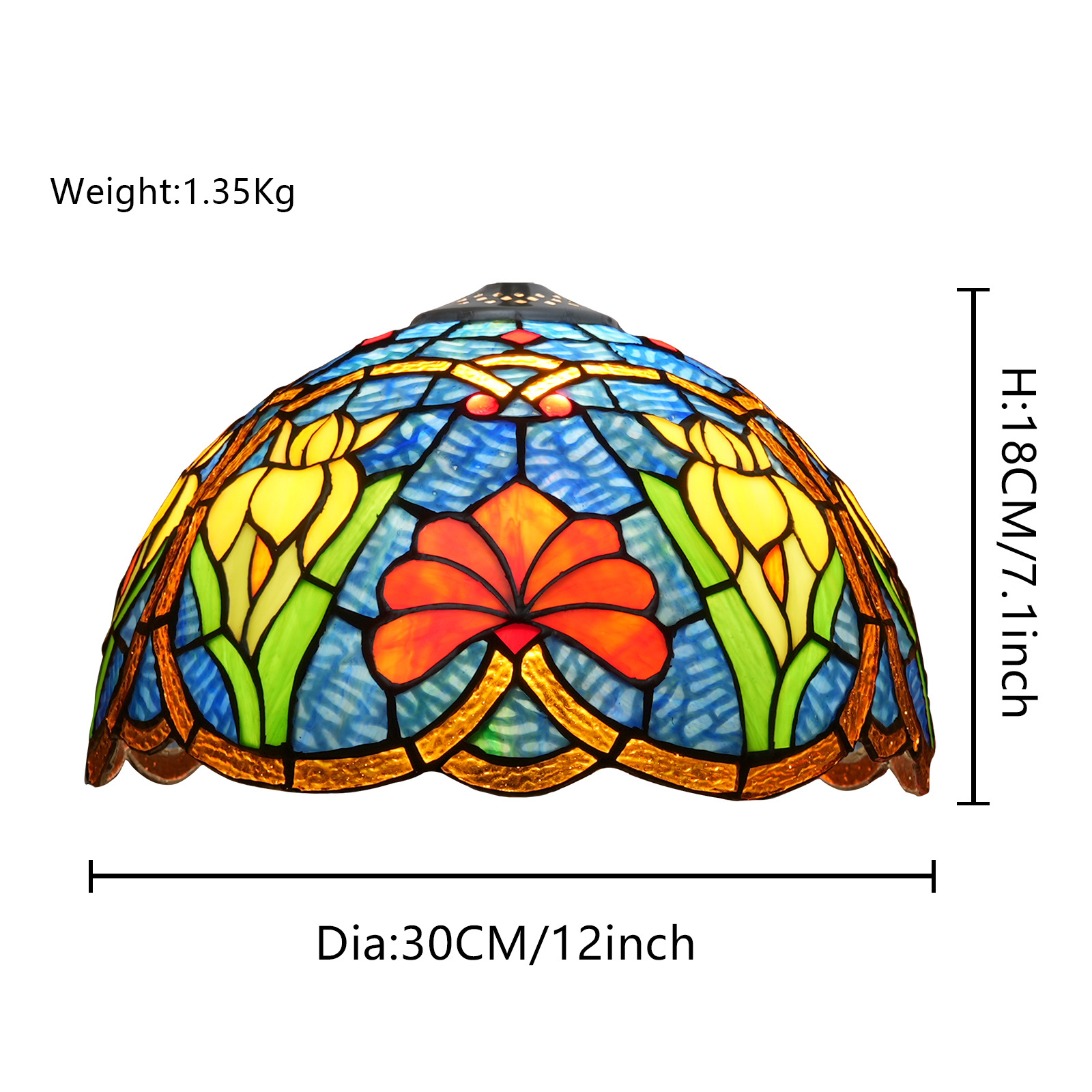 Tiffany Lamp Shade Replacement 12 Inches Blue Lotus Flower Stained Glass Lampshade Only For Pendant Light Ceiling Fixture