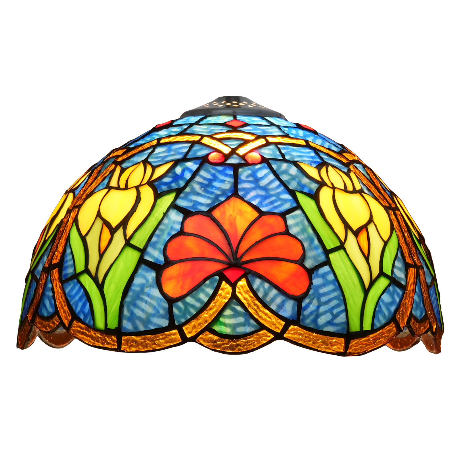 Tiffany Lamp Shade Replacement 12 Inches Blue Lotus Flower Stained Glass Lampshade Only For Pendant Light Ceiling Fixture