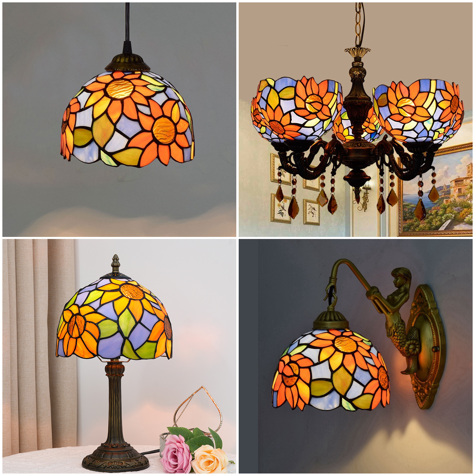 Tiffany Style Lamp Shade Replacement 8 Inch Stained Glass Lampshade Only for Table Lamps Floors Lamp Wall Light Ceiling Fixture