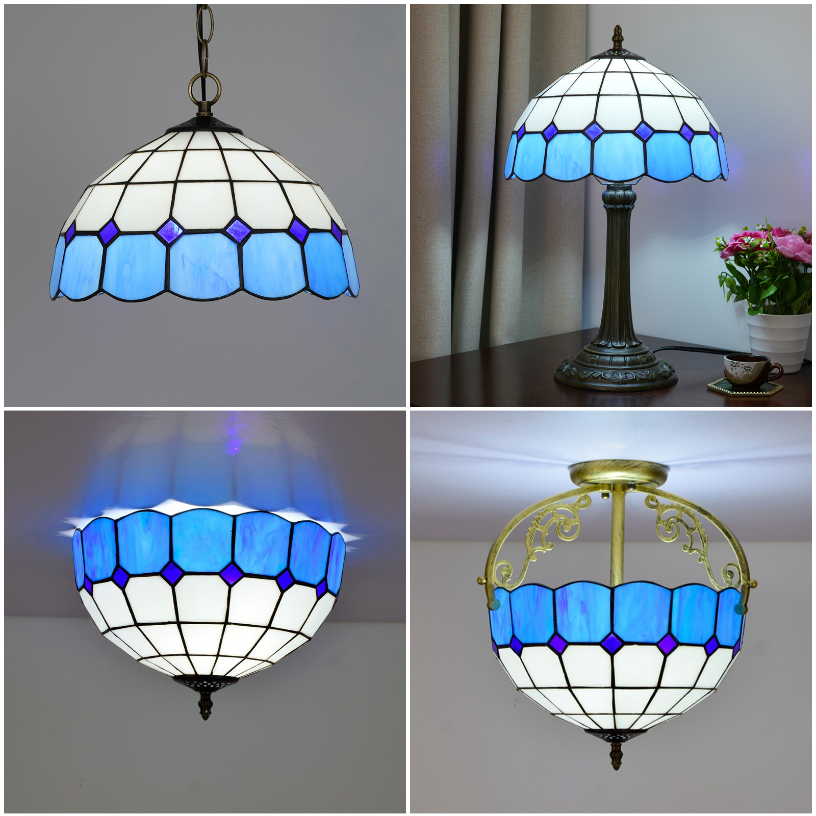 12 inch Stained Glass Replacement Lampshade Minimalistic Mediterranean Lamp Cover Fit For Table Lamp Pendant Light Ceiling Light