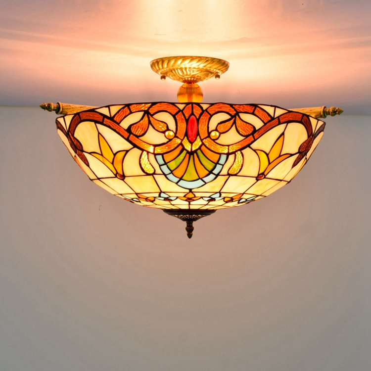 Tiffany style baroque ceiling light E27 stained glass shade flush mount ceiling lamp for living room bedroom kitchen hallway