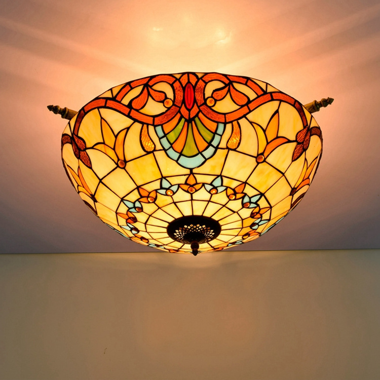 Tiffany style baroque ceiling light E27 stained glass shade flush mount ceiling lamp for living room bedroom kitchen hallway